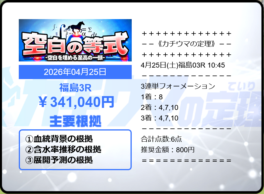 競馬予想サイト「カチウマの定理」4/25的中実績