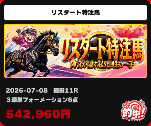 競馬予想サイト「Re:KEIBA(リケイバ)」7/8的中実績